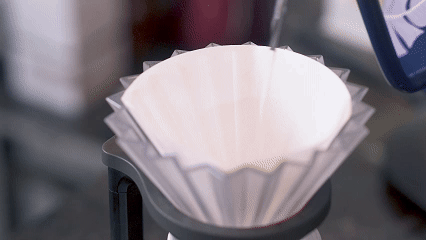 Molhando filtro de papel com água quente para fazer café