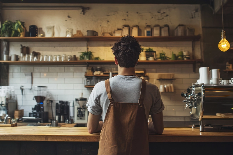 Barista aguardando no balcão